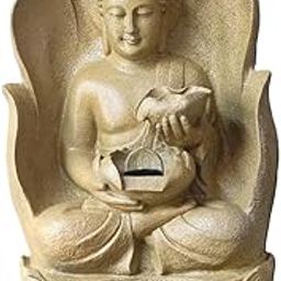 Art Mania Decors 3 Feet New Zen Big Buddha Water Fountain|Double Bowl Buddha Fountain with LED Lighting|Outdoor/Garden/Home & Office Decor|Modern Water Fountain Big Size 3 Feet-image-70