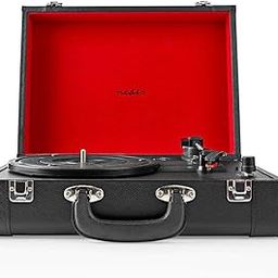 Nedis Turntable Record Player | Vinyl Records |18 W Built-in Speakers, Bluetooth, 4-Hour Battery Life | Extra Diamond Stylus Needle in Box Leather Suitcase (Black)-picture-25