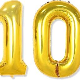 Flyloons 10 number Golden Foil Balloon 16 inch Size Birthday Decoration Items | 10th Year Balloons | Ten-image-59