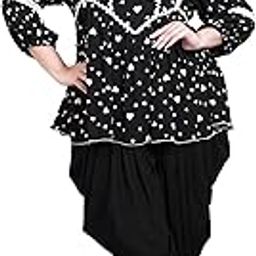Heart Printed Peplum Top & Solid Harem Pants Indo Western Plus Size Co-Ord Set for Women's|Keyhole Neck 3/4 Puff Sleeves|Ladies Party Ethnic Summer Collection Stylish Fusion Wear-image-23