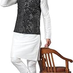 B BEN Men's Silk Blend Kurta Churidar Pyjama with Ethnic Sitara Jacket Set-picture-26