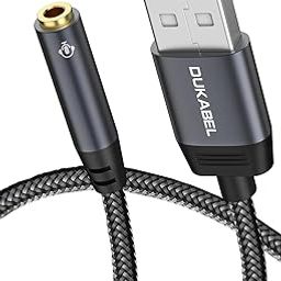 USB Audio Adapter, DUKABEL USB to 3.5mm Audio Jack Adapter Support TRRS 4 Pole Mic, USB Aux Stereo Converter External Sound Card for PC, Laptop, Mac, Desktops, Linux, PS4, PS5 and More(Grey)-30
