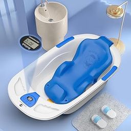 StarAndDaisy Baby Bath Tub with Temperature Sensor for New Born Baby Kids of 0 to 3 Years Anti-Slip Kids Bathtub for Baby Shower, Baby Bather - White-Blue-image-78