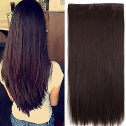 BLUSHIA Synthetic Fibre 5 Clips Straight Hair Extension for Women And Girls (25-Inch,Brown)-image-34