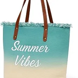 greciilooks Summer Vibes Tote Bag for Women | Gradient Canvas Handbag with Frayed Top & Faux Leather Handles | Large Capacity Shoulder Bag for Laptop, Essentials-picture-35