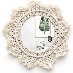 Lachicraft | Macrame Round Mirror for Bedroom Decor Handmade Boho Wall Hanging Aaina for Make Up Dressing and Living Room Party Home Decoration, 17 X 17 Inches, 1 Piece,Style-08-A-image-99