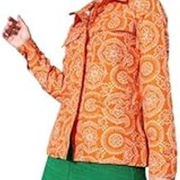 Women Blazer Orange Rayon Printed Pleated Blazer-image-41