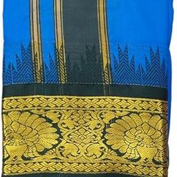 Traditional Art Silk Color Dhoties With 5" inch Jacquard Temple Tower Border size 9X5 (4.15 Mtr Dhoti with 2.30 Mtr Angavastram)-43