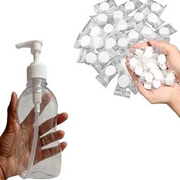 DAIDSUKE® ( Pack Of 10 ) Fragrance Coin Pocket Towel For Travel and 250ml Empty Plastic Spray Lotion Liquid Soap 1 Handwash Bottle Multipurpose Use Magic Chocolate Shape Cotton Disposable Tissue For Facial Water Wet Wipe Napkin Tissues ( White )-96