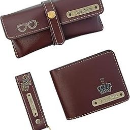 Your Name Customized Men's Leather Wallet with Key Chain and Sunglasses Cover, Gifts, Personalized Gifts, Personalized Accessories, Wallets & Covers (Brown)-42