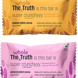 The Whole Truth - Protein Bars 13G | Assorted Millet Protein Bar (3 Almond Millet Cocoa, 3 Peanut Millet Cocoa) I Pack of 6 x 55g | No Refined Sugar | No Added Flavours | No Preservatives | All Natural Ingredients-77