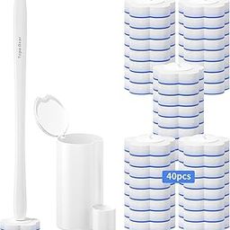 Topo Bear Disposable Toilet Brush Cleaner Holder Set with 40 Refills Sponge Brush Heads Cleaning System (White)-19