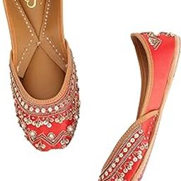 Rogue Red Casual Mojris/Punjabi Juttis (Leather Slip-Ons/Flats) forWomen-image-1