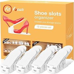 FIT FOCUS Shoe Organizer for Closet, Adjustable Shoe Stacker Storage Space Saver, Double Deck Shoe Rack Holder for Closet Organization (WHITE 12)-1