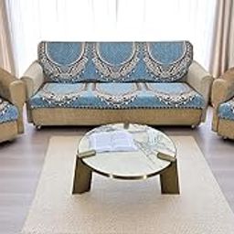 KREEVA Venue Chenille Sofa Cover | Suitable for 5 Seater (3+1+1) Sofa | (Snow Blue)-image-11