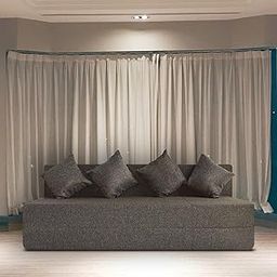 FRESH UP 4-Person Sofa Cum Bed Jute Fabric 6X6 Feet Washable Cover With 4 Cushions (Dark Brown, 72X72X7 Inch)-image-1