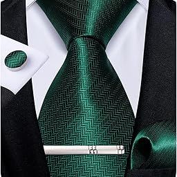 Mens Solid Emerald Green Tie and Pocket Square Cufflink Set Silk Formal Plain Green Necktie Wedding-image-51