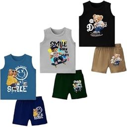 New Born Baby Cotton Clothing Sets And Regular Fit Kids Boys and Girls Sleeveless T-Shirts and Shorts Summer Dress Multicolor Unisex Combo(Pack of 3)-picture-15