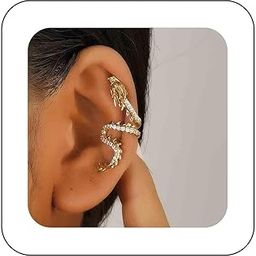 Gothic Gold Dragon Ear Cuff Earring Crystal Dragon Cuff Climber Earring Punk Metal Dragon Earrings Cz Rhinestone Dragon Crawler Earring Animal Non Piercing Earring Jewelry for Women-image-94