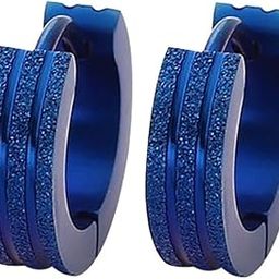 Punk Men Women Hip-Hop Stainless Steel Hoop Piercing Round crystal Luxury Earring (BLUE)-image-93