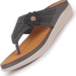 Women Laser cut Bloom Embellished Orthopedic Slip-On Wedge Sandals | Casual Slippers | Summer Flip-Flops with Arch Support For Daily Use-image-13