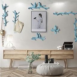 HEAVENGLOW Wall Mounted Resin Coat Robe Hook Birds Stand on Branch Hanger Rack Blue A-image-29