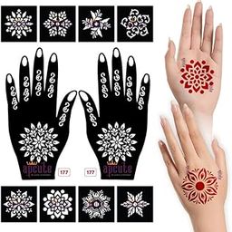 Apcute Bridal Mehndi Designs Set of 12 Mehandi Stencil Sticker Henna Tattoo Stencil for Girls, Women and Kids - Easy to Use in just Few Steps - Bridal Shower Mehndi Designs- 12-mehandi-stencils-177-3