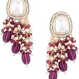 Purple Cluster Beads Embellished Kundan Traditional Drop Earring For Women-ZPFK15637-41
