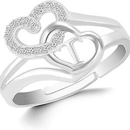 Adjustable Valentine Love Initial Alphabet Letter T Diamond Heart Day Ring American Diamond Free Size Silver Rhodium Plated Fashion Jewellery for Women & Girls -VSFR1220R-image-23