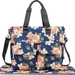 H HIKKER-LINK Womens Floral Baby Diaper Bag Water Resistant Tote Bag Dark Blue-image-72