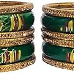 Green Lac Bangles Set, Traditional Rajasthani Handcrafted Design, Pack of 2 Combo set, Green Bangles for women Lac Bangles Traditional Rajasthani Lac Bangles Set, Pack of 12 Pieces, Chuda Set combo pack of 2-12