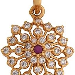 Ruby Gold Plated Ethnic 92.5 Pure Silver Temple Pendant - 417812-image-98
