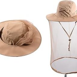Khaki Mosquito Insect Bat gnat net Hats/Mesh Bug face Shields Mask/Insect Repellent Fly Screen Protection Netting/Sun Cap Shade Bucket Hat/Neck Face Cover-59