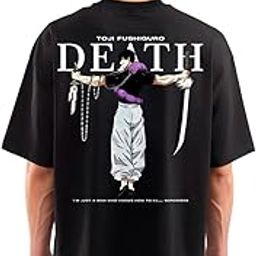 Oversized T-Shirt for Men – Toji Fushiguro Anime Graphic Print | 100% Cotton | 220 GSM | Black Round Neck Short Sleeve Tee | Jujutsu Kaisen Inspired T-Shirt-image-40