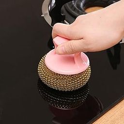 Upkaranwale Kitchen Round Dish Sponges Scourer Cleaning Ball with Handle,Multi-Purpose Scrub Scrubber Sponge Pads Ball for Pot Pan Dish Wash Cleaning (1 Pcs)-11