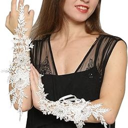 Wedding Bride Lace Gloves White Fingerless Crystal Gloves Sequins Bridal Glove Party Prom Glove Accessories for Women and Brides-21