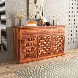 FURNESHO Small Wooden Cabinet for Living Dining Drawing Bedroom & Office with 3 Drawer & 4 Rack - Solid Wood Sheesham Cabinet (Honey Finish)-image-67