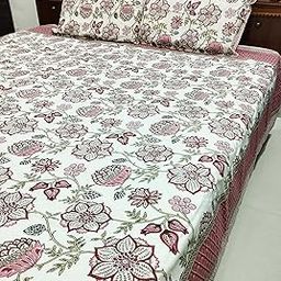 Floral Print Cotton King Size Bedsheet with 2 Pillow Covers, 254x274 cm, Pink and White-image-49