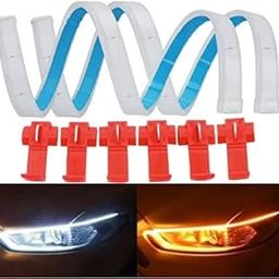SONSOU Set of 2 Sequential Flow Universal Ultra-fine 60cm DRL | Daytime Running Light | Flexible | Soft | Tube Guide Car LED Strip | White and Yellow Color (WITH 6 PCS SCOTCH LOCK CRIMP CONNECTOR)-24