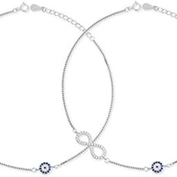 925 Sterling Silver Cubic Zirconia Infinity Rhodium Plating Chain Anklet (Pair) | Gift for Women & Girls | With Certificate of Authenticity & 925 Stamp-image-43