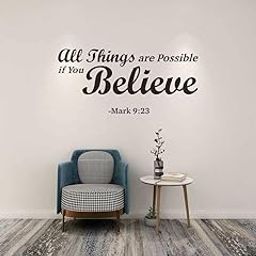 GADGETS WRAP Bible Verse Wall Decals,All Things are Possible if You Believe -Mark 9:23 Prayer Wall Stickers,Religious Scripture Blessed Lettering Vinyl-image-46