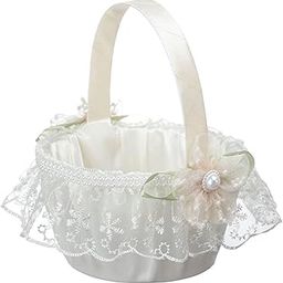 ATORSE® Wedding Flower Basket White Elegant Flower Girl Basket for Special Occasions Flower|Home Items for Living Room, Home & Garden, Home Product, Flower Planters for Home-office-Lawns|-image-35