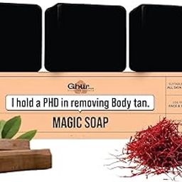 Ghur Soaps Sandalwood,Saffron & Charcoal Magic Soaps (300 Gms Pack Of 3) | Paraben Free | Chandan,Charcoal & Kesar Bath Soap | Handmade For Glowing | Skin Brightening For Men & Women-image-91