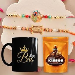 CraftVatika Designer Rakhi with Mug and Chocolate Gift Combo | King Bro Mug with Peacock and Bro Rakhi | Raksha Bandhan Gift Set for Brother with Ritual Essentials and Greeting Card (Pack of 2)-image-20