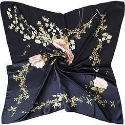 Women's Printed Shiny Dubai Style Luxury Floral Pattern Satin Head Scarf - Neck Scarf (Square)-image-17