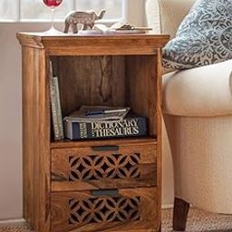 DIA Chitra Furniture Sheesham Wooden Bed Side End Table with 2 Drawers (Brown)-17