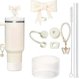 HASTHIP® For Stanley Cup Accessories & Charm Kit Set of 9Pcs Fashion Straw Accessories Kit Cute Bow Straw Cap, 2 Straight Straws, Cleaning Brush, Butterfly Handle Charm, Cup Bottom Sleeve-31