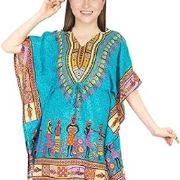 ukal African Print Dashiki Short Caftan Dress Nightwear Beach Cover Up Kimono Style for Any Occasion Free Size Top for Women-picture-44