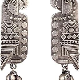 Oxidized Bird Ghungroo Stud Earrings- Silver Lookalike Parrot Bird Handcrafted Statement Earrings-image-59