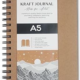 NOTEHOUSE A5 Sketchbook 200 GSM, 80 Pages Spiral-Bound Kraft Sheets Drawing Notebook, Thick & Smooth Professional-Grade Premium Acid- Free Unruled Artbook for Artist Painting (Kraft Sheets, 29.7x21cm)-24